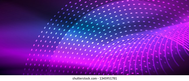 Glowing light particles in dark neon space, magic glow shiny abstract background. Vector design