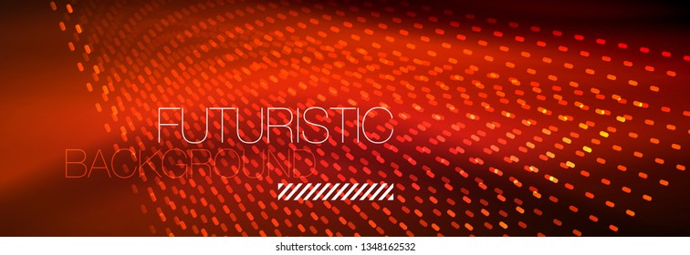 Glowing light particles in dark neon space, magic glow shiny abstract background. Vector design