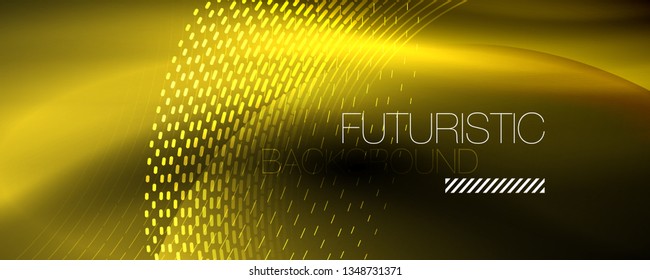 Glowing light particles in dark neon space, magic glow shiny abstract background. Vector design