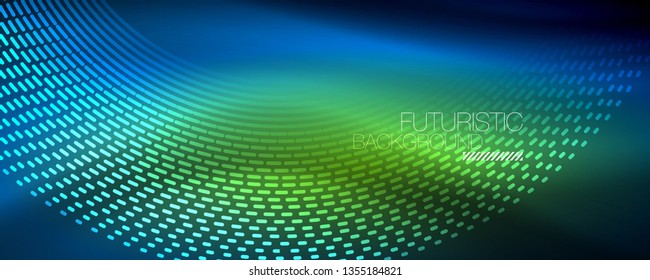 Glowing light particles in dark neon space, magic glow shiny abstract background. Vector design