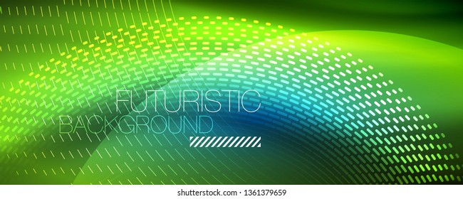 Glowing light particles in dark neon space, magic glow shiny abstract background. Vector design