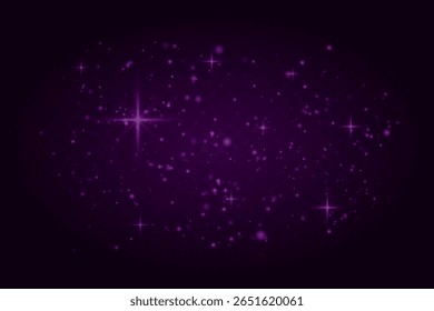 Partículas de luz brillante y llamaradas estelares esparcidas por el fondo oscuro. Suaves destellos de luz de ensueño para imágenes festivas o mágicas.