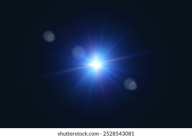 The glowing light PNG explodes with a bright blue light on a black background. The bright sun is shining PNG. Special glare effect. Bright flash.