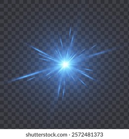 The glowing light PNG explodes with a bright blue light on a black background. The bright sun is shining PNG. Special glare effect. Bright flash.