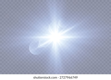 Das leuchtende Licht PNG explodiert mit einem hellblauen Licht auf schwarzem Hintergrund. Die helle Sonne scheint PNG. Besonderer Blendeffekt. Blitzlicht.