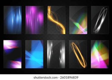 Glowing light reflections, glass transparency effects, colorful abstract highlights, dynamic energy waves, vibrant motion blur, futuristic prism distortions, luminous overlays.
