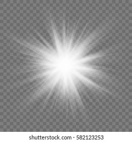 Glowing light sparkle star on transparent background. Vector.