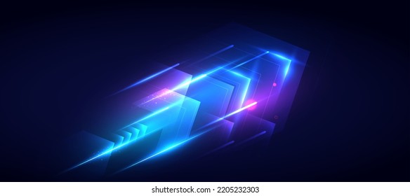 Glowing light speed lines movement futuristic background.
