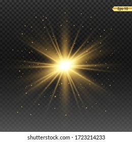 Glowing Light Star with Sparkles. Golden Light effect. Vector illustration
