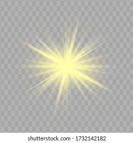 Glowing Light Star with Sparkles. Golden Light effect. Vector illustration