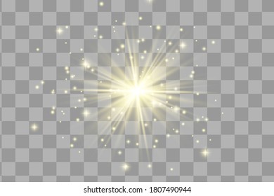 Glowing Light Star with Sparkles. Golden Light effect. Vector illustration