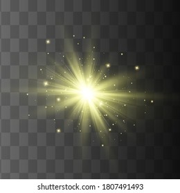 Glowing Light Star with Sparkles. Golden Light effect. Vector illustration