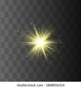 Glowing Light Star with Sparkles. Golden Light effect. Vector illustration
