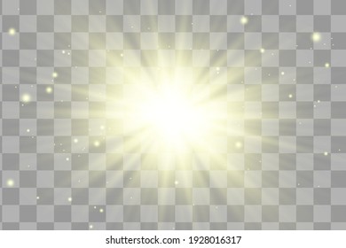 Glowing Light Star with Sparkles. Golden Light effect. Vector illustration