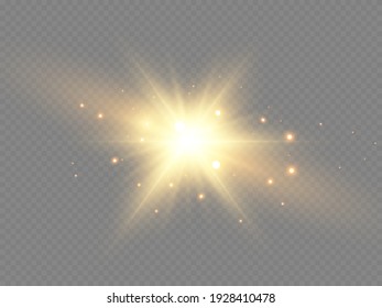 Glowing Light Star with Sparkles. Golden Light effect. Vector illustration