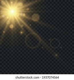 Glowing Light Star with Sparkles. Golden Light effect. Vector illustration