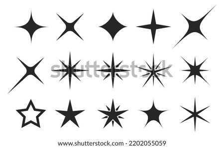 Glowing light stars, design elements for glittering effect isolated on white background, abstract holiday clip art