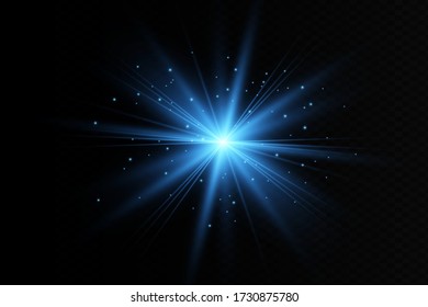 Glowing Light Stars with Sparkles.  Blue Light effect. Vector illustration