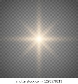  Glowing Light Stars with Sparkles. Golden Light effect.  Vector illustration 