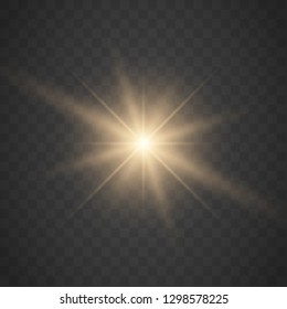  Glowing Light Stars with Sparkles. Golden Light effect.  Vector illustration 