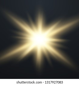 Glowing Light Stars with Sparkles. Golden Light effect. Vector illustration 