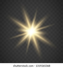 Glowing Light Stars with Sparkles. Golden Light effect. Vector illustration 