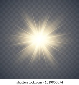 Glowing Light Stars with Sparkles. Golden Light effect. Vector illustration 