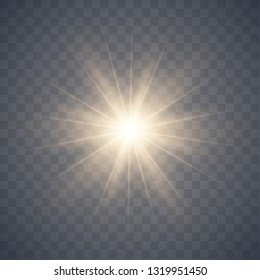 Glowing Light Stars with Sparkles. Golden Light effect. Vector illustration 