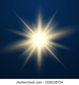 Glowing Light Stars with Sparkles. Golden Light effect. Vector illustration 