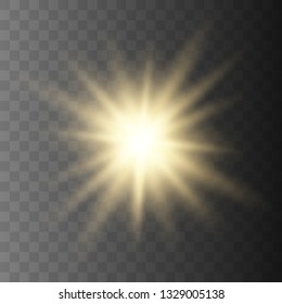 Glowing Light Stars with Sparkles. Golden Light effect. Vector illustration 