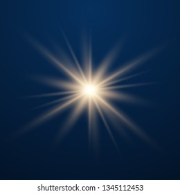 Glowing Light Stars with Sparkles. Golden Light effect. Vector illustration