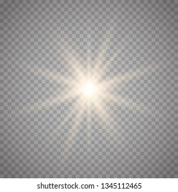 Glowing Light Stars with Sparkles. Golden Light effect. Vector illustration