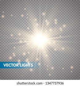 Glowing Light Stars with Sparkles. Golden Light effect. Vector illustration