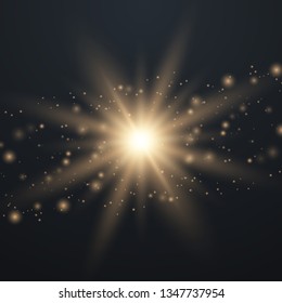 Glowing Light Stars with Sparkles. Golden Light effect. Vector illustration