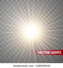 Glowing Light Stars with Sparkles. Golden Light effect. Vector illustration