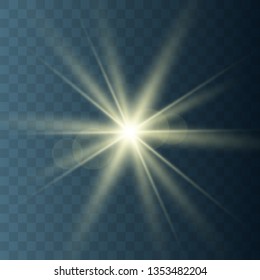 Glowing Light Stars with Sparkles. Golden Light effect. Vector illustration...