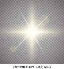 Glowing Light Stars with Sparkles. Golden Light effect. Vector illustration...