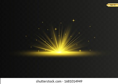 Glowing Light Stars with Sparkles. Golden Light effect. Vector illustration