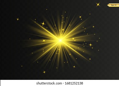 Glowing Light Stars with Sparkles. Golden Light effect. Vector illustration