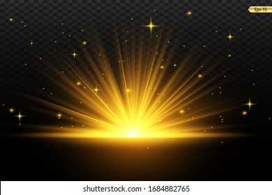 Glowing Light Stars with Sparkles. Golden Light effect. Vector illustration