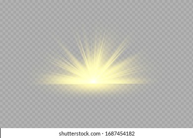 Glowing Light Stars with Sparkles. Golden Light effect. Vector illustration