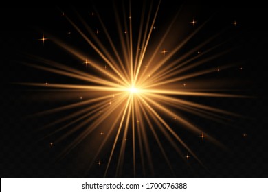Glowing Light Stars with Sparkles. Golden Light effect. Vector illustration
