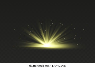 Glowing Light Stars with Sparkles. Golden Light effect. Vector illustration