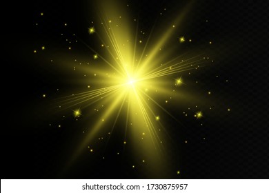 Estrellas brillantes de luz con espárragos. Efecto Golden Light. Ilustración del vector