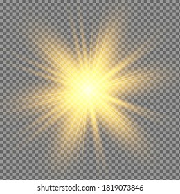 Glowing Light Stars with Sparkles. Golden Light effect. Vector illustration
