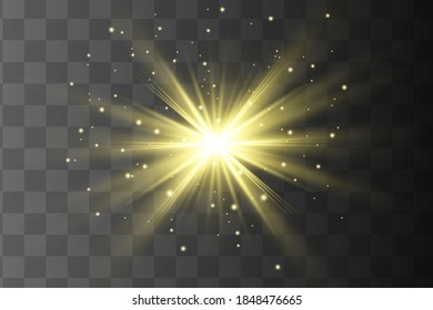 Glowing Light Stars with Sparkles. Golden Light effect. Vector illustration