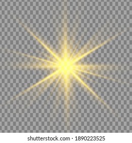 Glowing Light Stars with Sparkles. Golden Light effect. Vector illustration