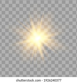 Glowing Light Stars with Sparkles. Golden Light effect. Vector illustration
