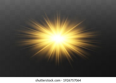 Estrellas brillantes de luz con espárragos. Efecto Golden Light. Ilustración del vector