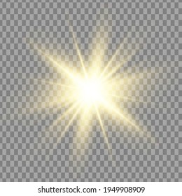 Glowing Light Stars with Sparkles. Golden Light effect. Vector illustration